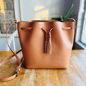 J. Crew Tan Crossbody Drawstring Bucket Bag with tassels